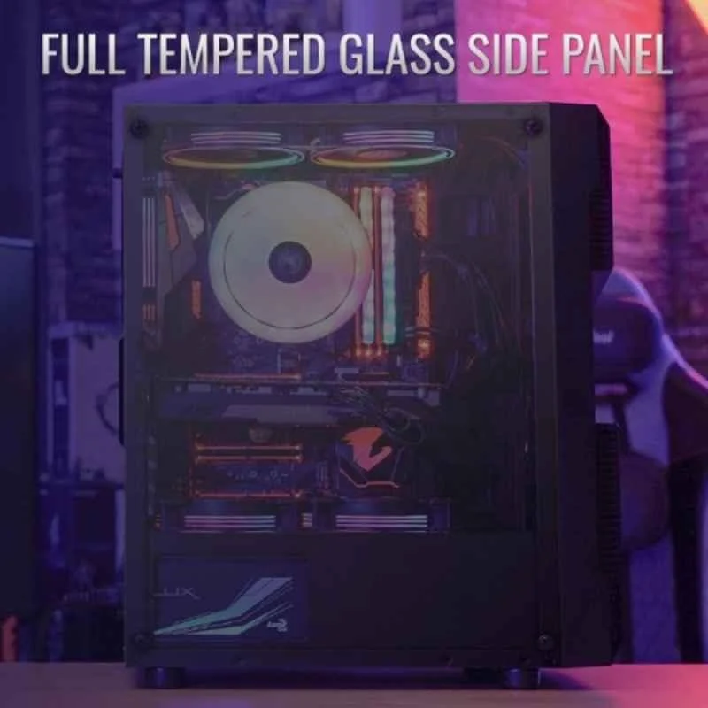 Cabinet Aerocool ACCM-PV20022.11 Menace Saturn RGB High-Performance Mid Tower Gaming PC Case Mesh Front Panel with Full Tempered Glass Side Panel & 2 RGB Fans, Gaming Pc Case, Black