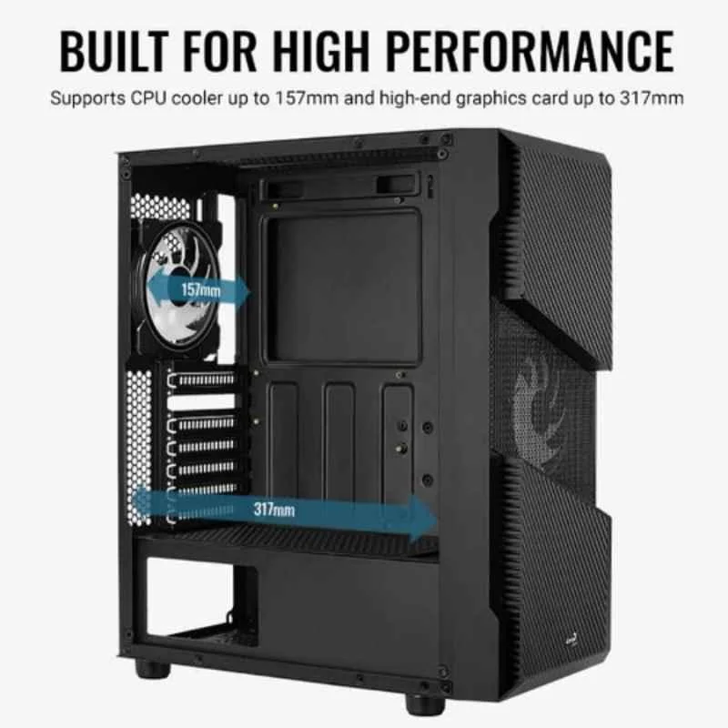 Cabinet Aerocool ACCM-PV20022.11 Menace Saturn RGB High-Performance Mid Tower Gaming PC Case Mesh Front Panel with Full Tempered Glass Side Panel & 2 RGB Fans, Gaming Pc Case, Black