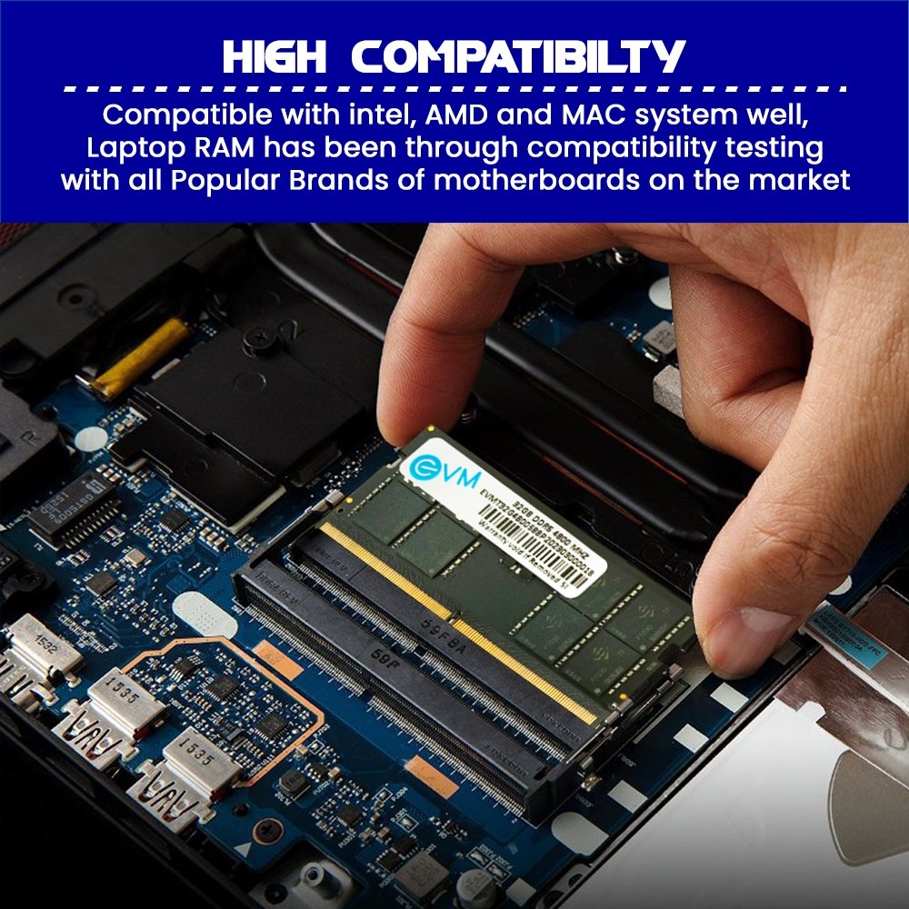 RAM EVM 32GB DDR5 5200MHz SODIMM EVMT32G5200S86P | Laptop Ram, Boost Speed & Performance with Low Latency and Durable Design