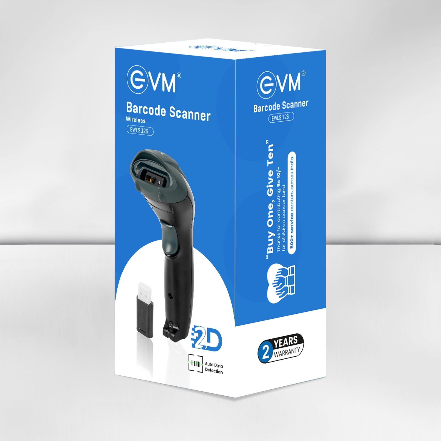 Scanner Barcode EVM 3in1 Wired / Wireless / Bluetooth 2D Code EWLS-126 | 300 scan per second, Type-C Charging Port, Bluetooth Connection, Wireless 2.4GHz, Laser aim, Upto 50mtrs Working Range Open Space