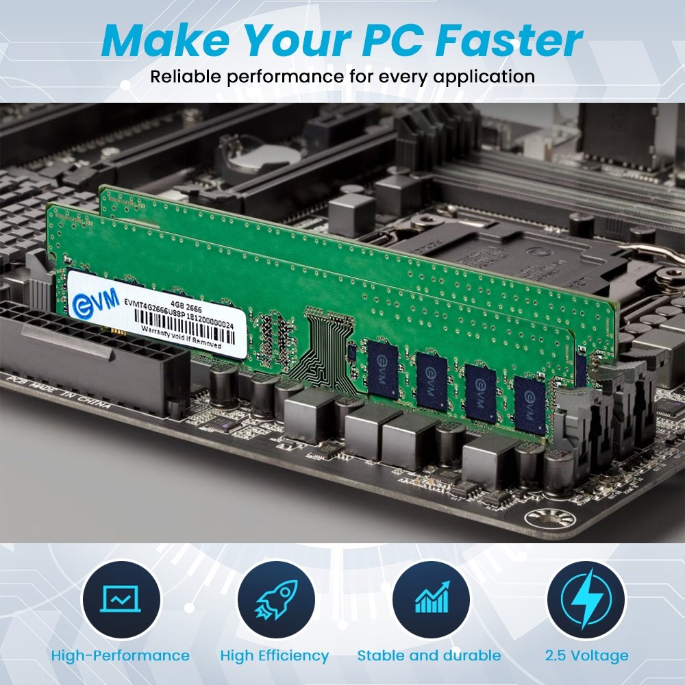 RAM EVM 4GB DDR4 2666MHz Desktop EVMT4G2666U88P | Update Your Desktop's Performance, CL15 Latency, Compatible with Intel, AMD, & Mac Systems