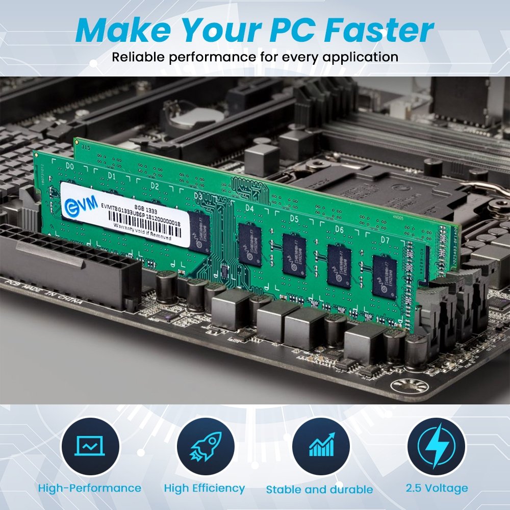 Ram EVM 8GB DDR3 1333 Desktop EVMT8G1333U86P | Long-DIMM Memory, Boost Computer Speed & Performance with Low Latency and Durable Design