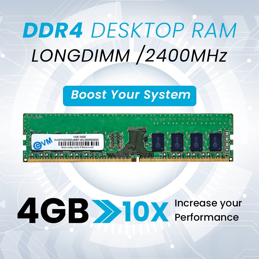 RAM EVM 4GB DDR4 2400MHZ Desktop EVMT4G2400U88P | Long-DIMM Memory, Updates Your Desktop's Performance