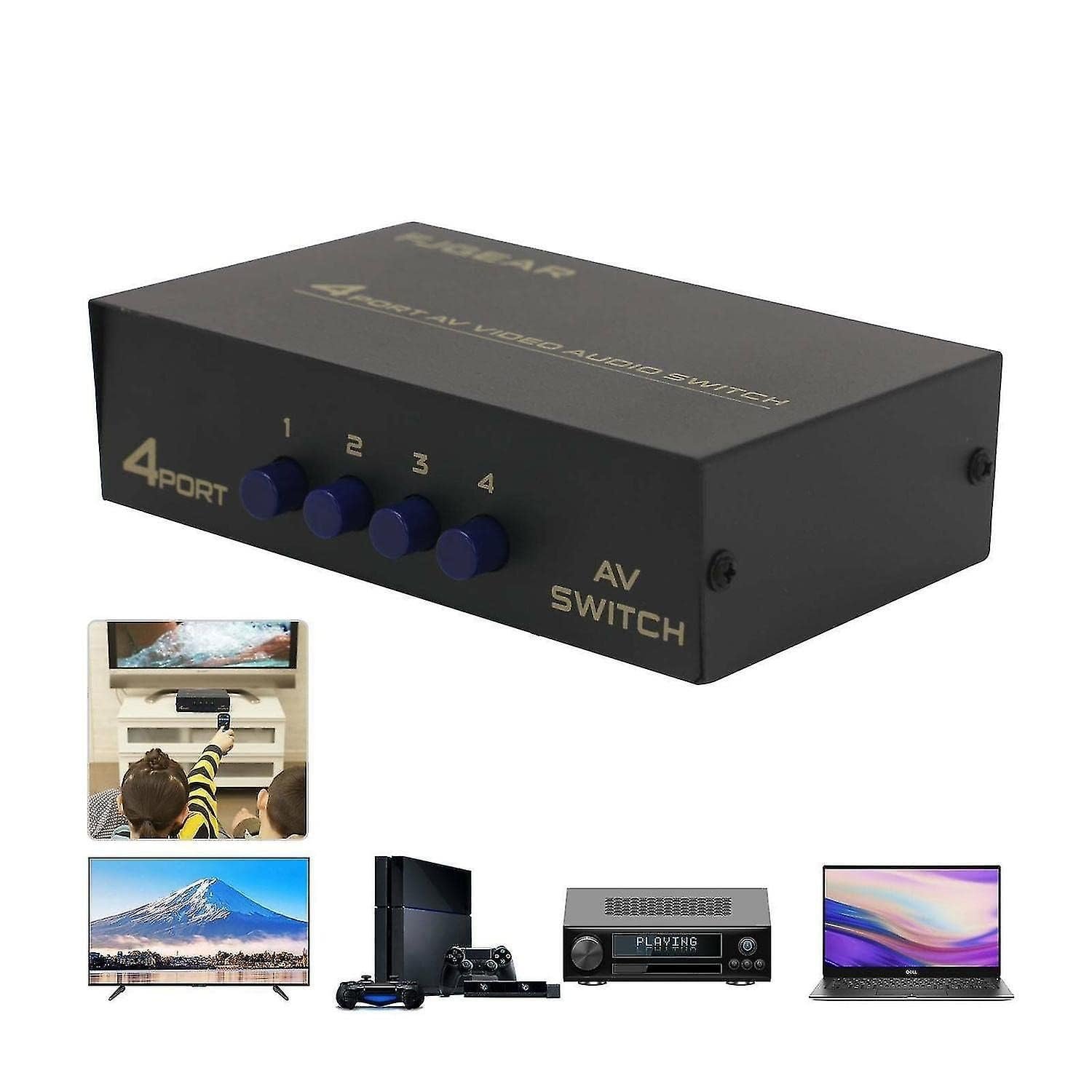 Switch 4 Port VGA Manual Selector Switch/Splitter Box for LCD PC, Push Button Manual VGA Switch Selector Splitter for Projector Monitor (1 VGA in/4 Out)