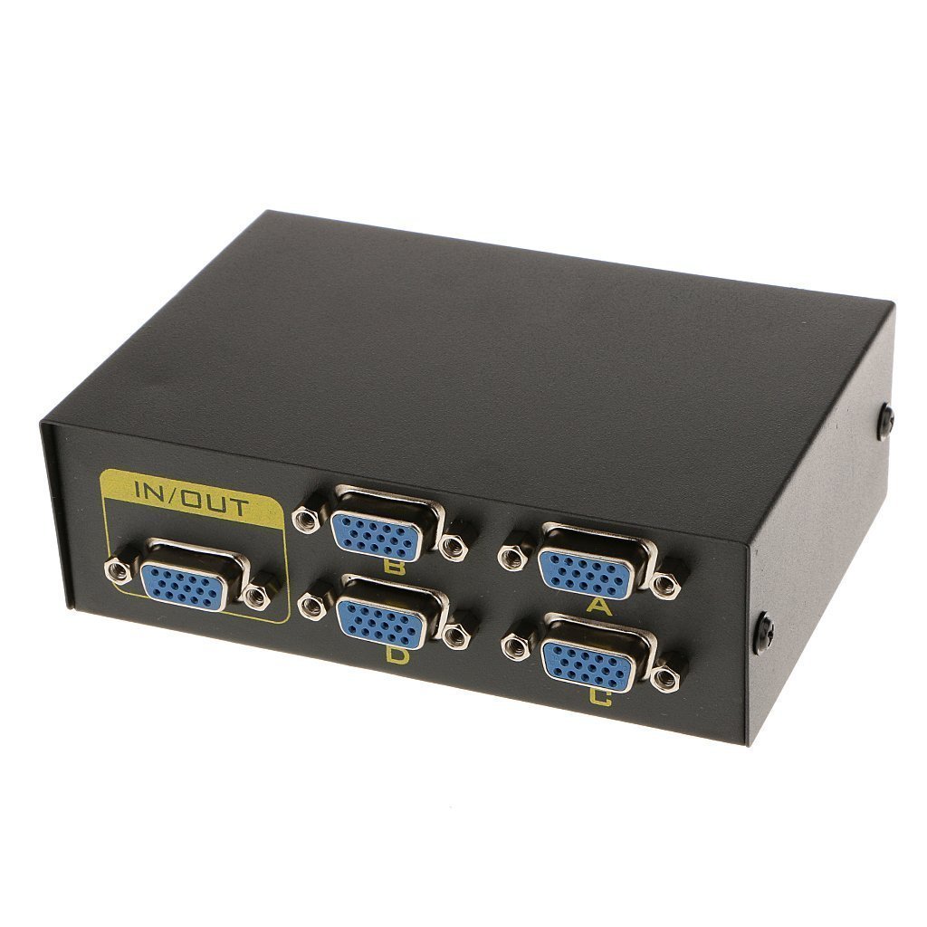 Switch 4 Port VGA Manual Selector Switch/Splitter Box for LCD PC, Push Button Manual VGA Switch Selector Splitter for Projector Monitor (1 VGA in/4 Out)
