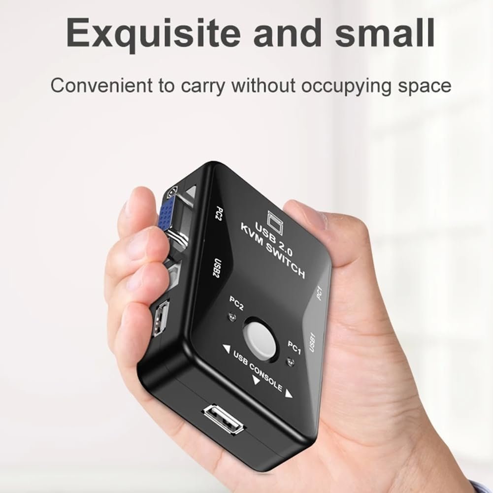 KVM VGA Switch Box 2 Port USB 2.0 Plus Keyboard Video Mouse Switch Box, Control 2 PC from 1 USB Keyboard and Mouse