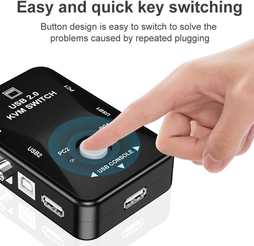 KVM VGA Switch Box 2 Port USB 2.0 Plus Keyboard Video Mouse Switch Box, Control 2 PC from 1 USB Keyboard and Mouse