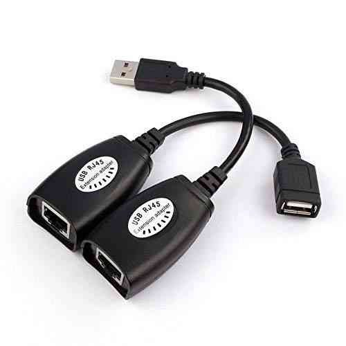USB Extender Over LAN 30M CAT5,CAT6, RJ45 | USB Male to Female Extension Adapter, Compatible with Computer, Laptop, Black
