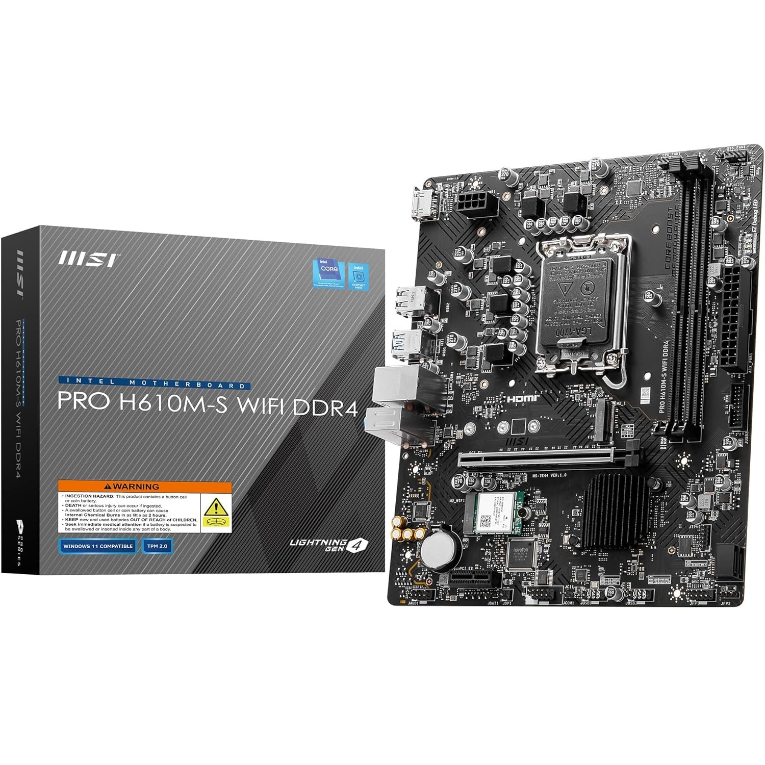 Motherboard MSI PRO H610M-S WIFI DDR4 | Micro-ATX - Supports Intel Core 14th, 13th & 12th Gen, Intel® Pentium® Gold & Celeron® Processors, LGA 1700 Socket, DDR4 Memory Boost 3200MHz/MAX, PCIe 4.0 x16 Slot, M.2 Gen3 Slot, BT 5.3, Black