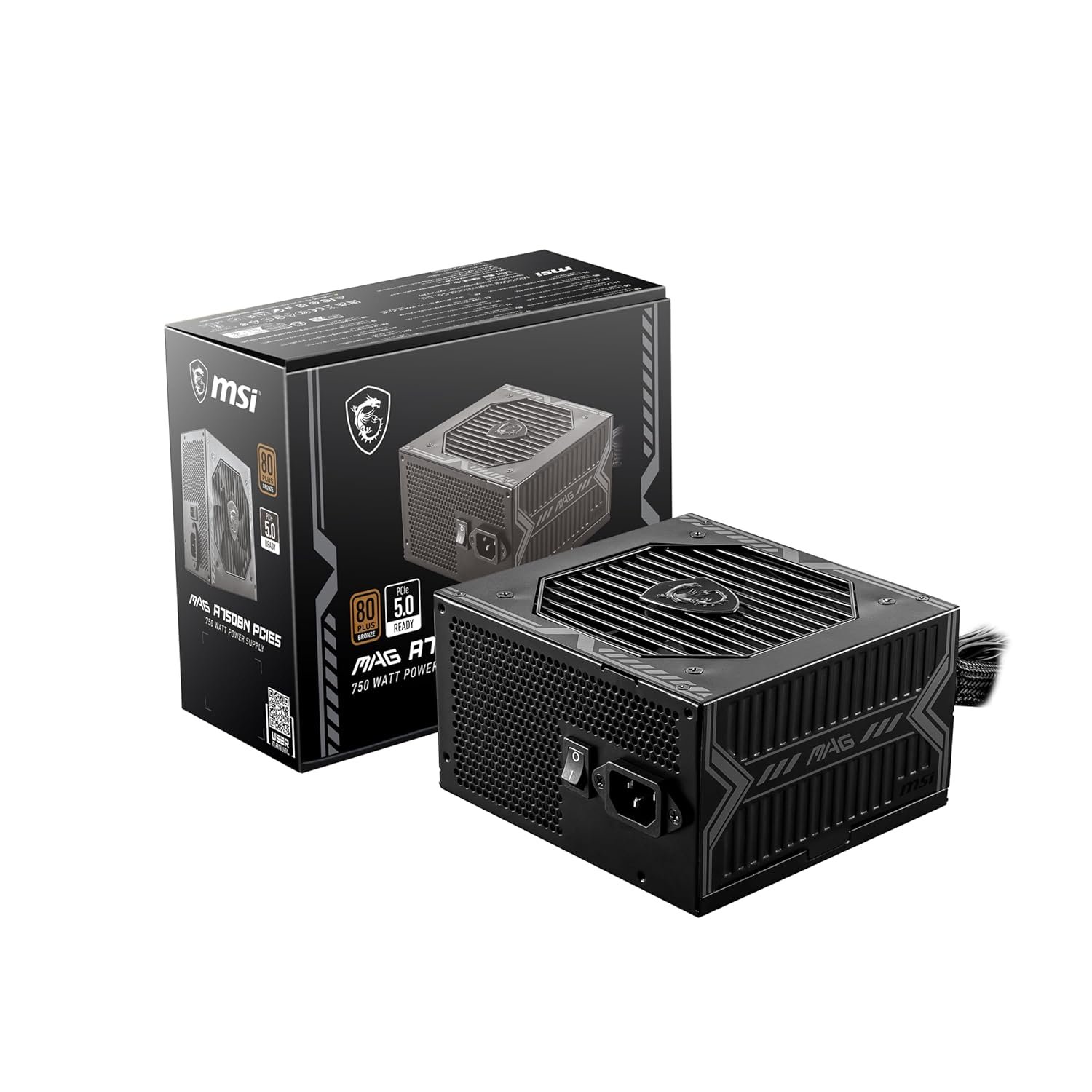 SMPS Power Supply MSI Gaming MAG A750BN PCIE5 | 750W, 80 Plus Bronze Certified, PCIe 5.0 GPU Support, ATX PSU, DC to DC Circuit, 120mm Fan, Active PFC Design, For Gaming PC, Black