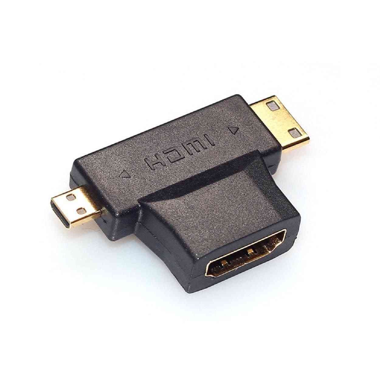Adapter Converter Multybyte 3 in 1 MB-CN06 | T-Shape HDMI Female to Mini & Micro HDMI Male, 90 Degree Multi Adapter - Hdmi Female to Mini & Micro
