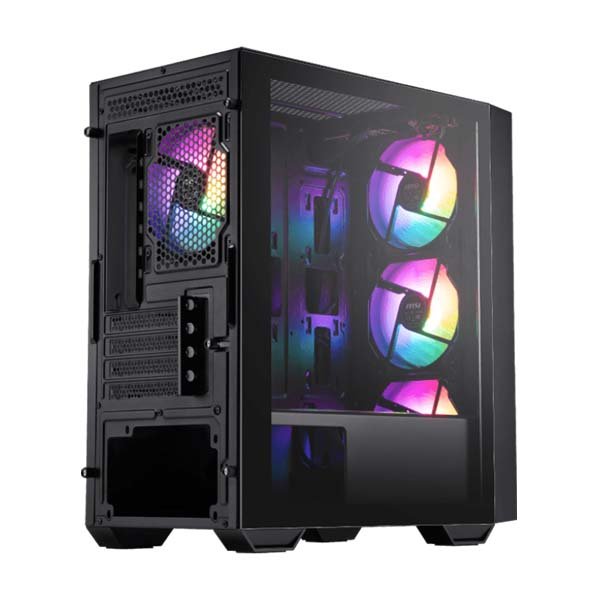 Cabinet MSI Chassis PRO FORGE M050A | M-ATX, Mini ITX Mini Tower Cabinet, Auto RGB Fan, Pre-Installed Fan Included, Dust Filters, Tempered Glass on Both Sides, Black