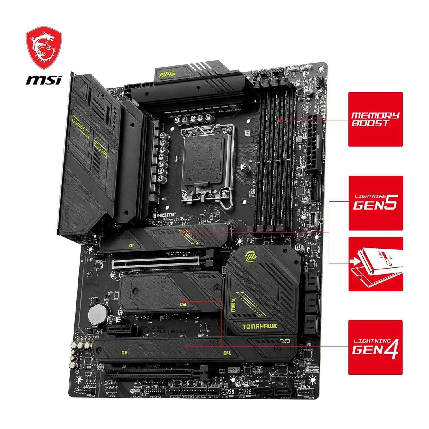 Motherboard MSI MAG Z790 TOMAHAWK MAX WIFI | Support Intel® Core™ 14th/ 13th/ 12th Gen Processors, Intel® Pentium® Gold & Celeron® Processors for LGA 1700 Socket, Supports DDR5 Memory, 7200+MHz/ OC, 1 x PCIe 5.0 x16, 1 x M.2 Gen5, 2.5G LAN, Wi-Fi 7, Black