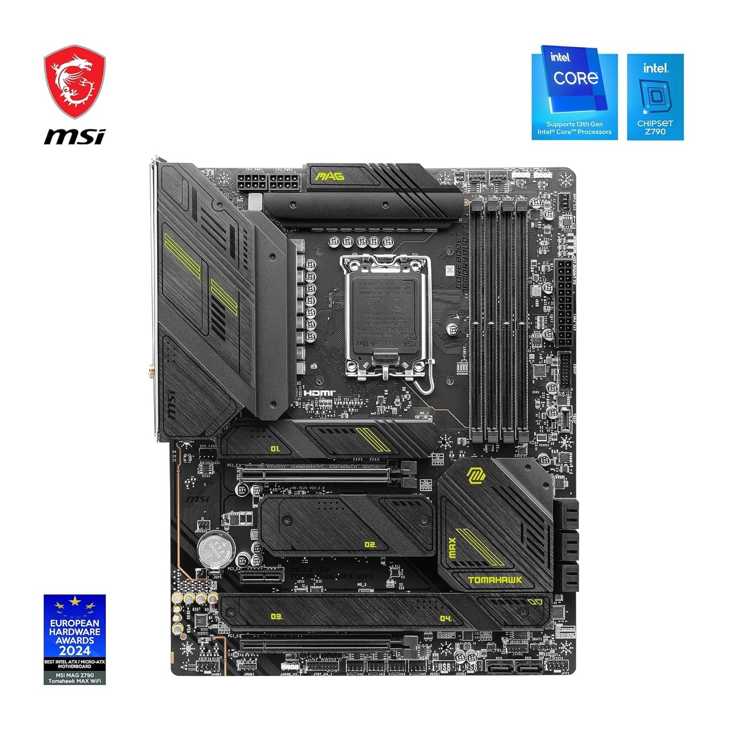 Motherboard MSI MAG Z790 TOMAHAWK MAX WIFI | Support Intel® Core™ 14th/ 13th/ 12th Gen Processors, Intel® Pentium® Gold & Celeron® Processors for LGA 1700 Socket, Supports DDR5 Memory, 7200+MHz/ OC, 1 x PCIe 5.0 x16, 1 x M.2 Gen5, 2.5G LAN, Wi-Fi 7, Black