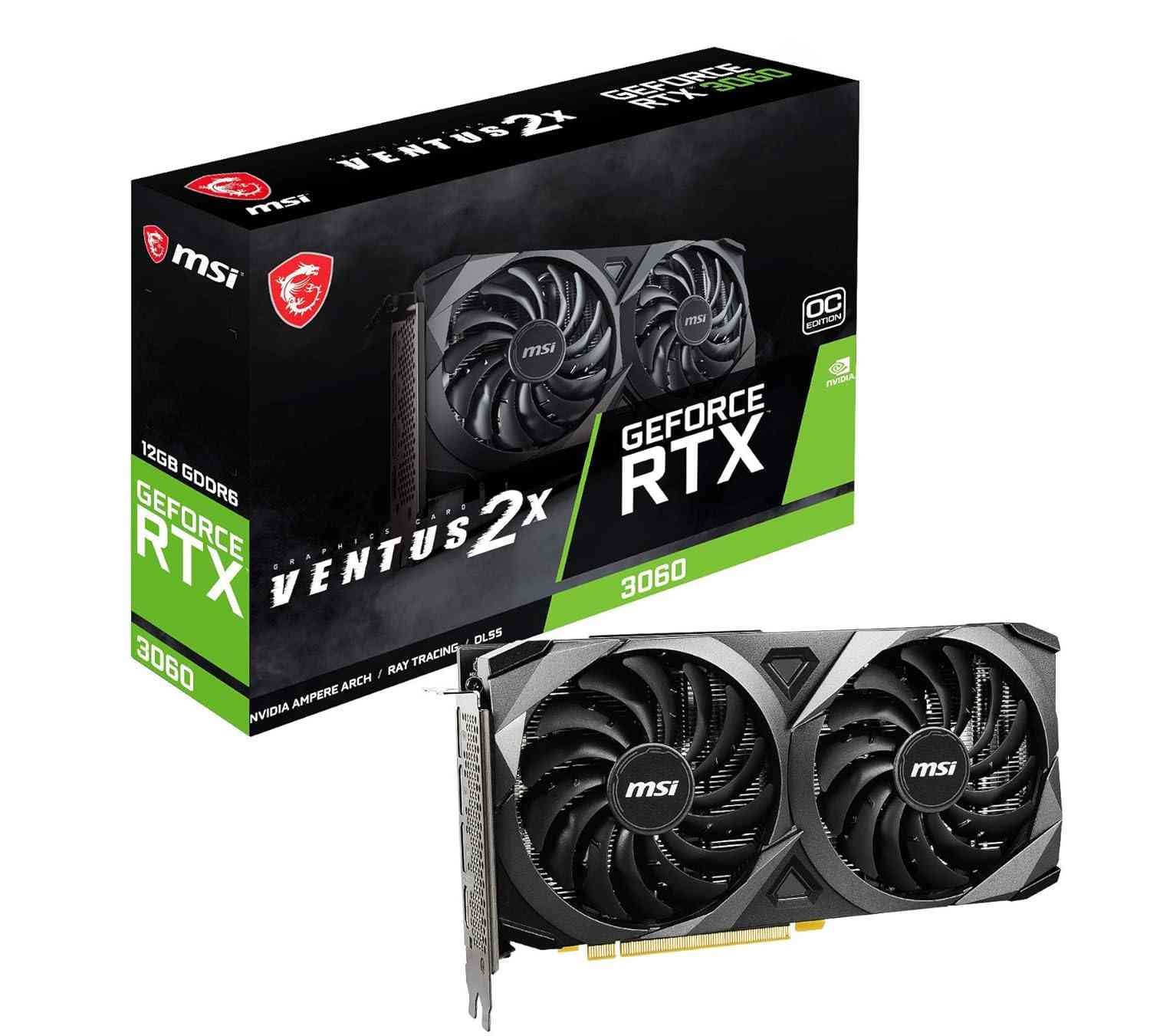 Graphics Card MSI GeForce RTX 3060 VENTUS 2X 12G OC | NVIDIA® GeForce RTX™ 3060, GDDR6 192-bit 12 GB pci_e Express Gen 4 Gaming Graphics Card, Black