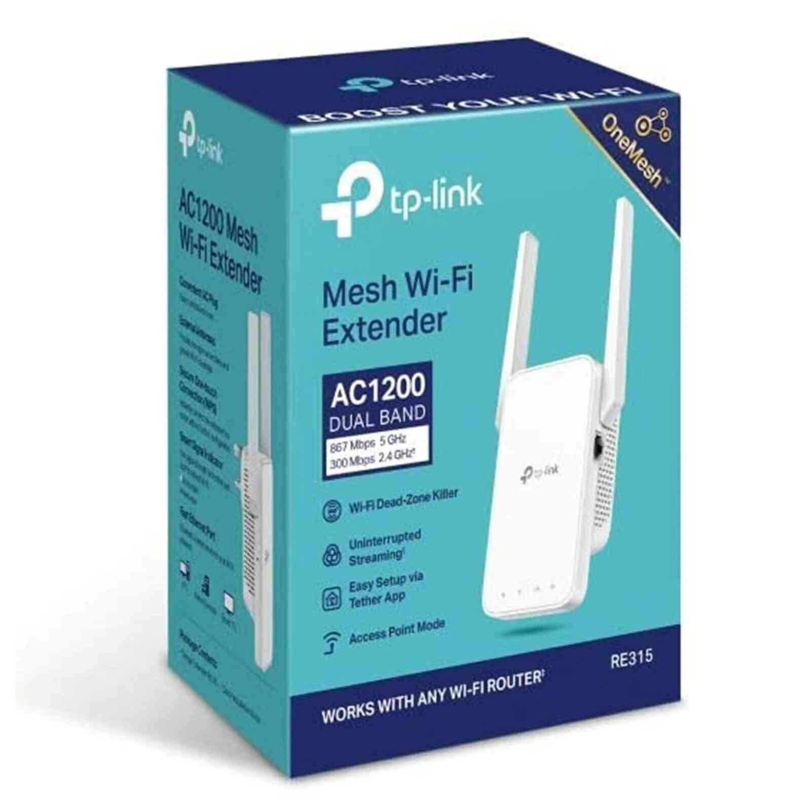 Range Extender TP-Link Archer RE315 | AC1200 Dual-band WiFi connection, Wi-Fi Extender, High Speed Mode, Adaptive Path Selection. Acess Point Mode & Control, Works with any Wi-Fi router
