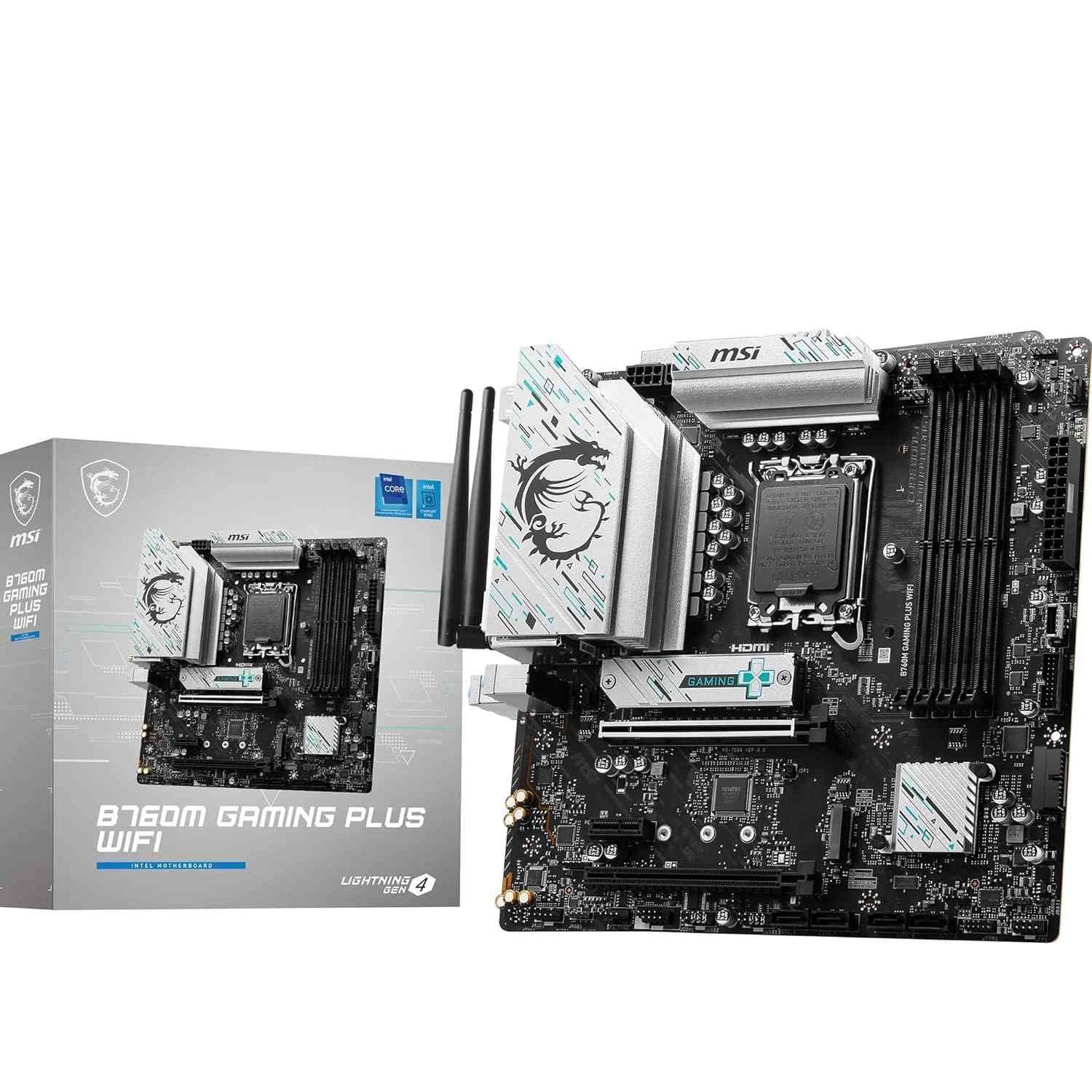 Motherboard MSI B760M GAMING PLUS WIFI DDR5 | Supports 14th/13th/12th Gen Intel Core Processors, LGA 1700 Socket, DDR5 Memory Boost 6800+MHz/OC, 1x PCIe 4.0 x16, 2 x M.2 Gen4, 2.5G LAN, Wi-Fi 6E