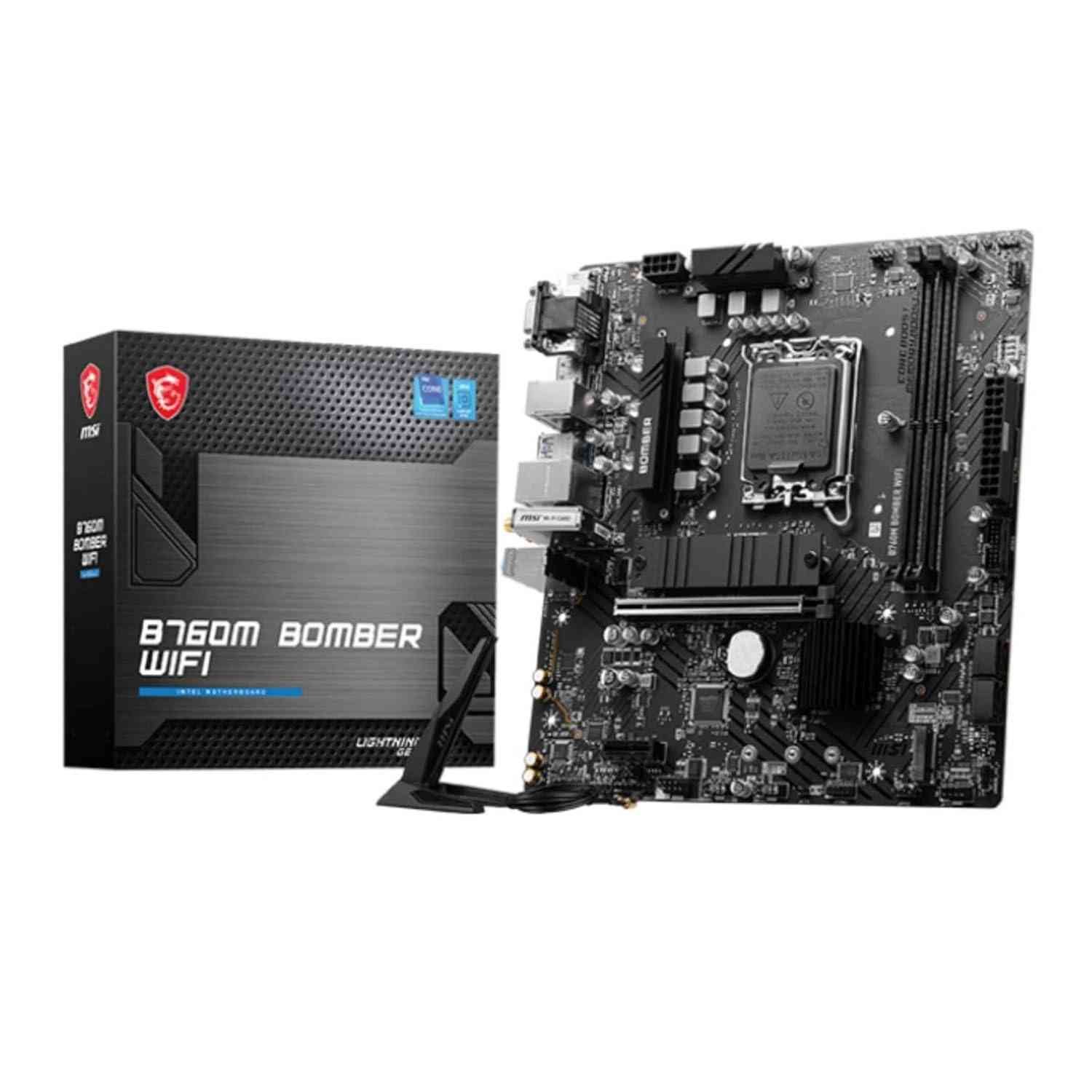 Motherboard MSI B760M-BOMBER WIFI DDR5 | Support Intel® Core™ 14th/ 13th/ 12th Gen Processors, Intel® Pentium® Gold and Celeron® Processors LGA 1700, Supports DDR5 Memory, Dual Channel DDR5 6400+MHz (OC), PCIe 4.0 x16 Slot, M.2 Gen4 Slot, Black