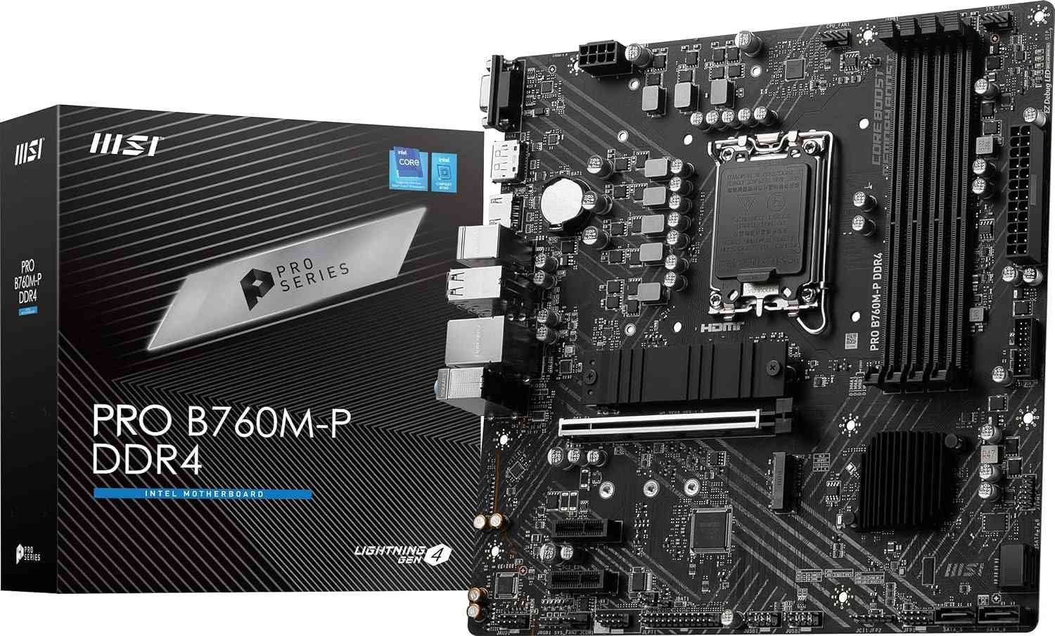 Motherboard MSI PRO B760M-P DDR4 ProSeries | Supports 12th/13th Gen Intel Core, Pentium Gold & Celeron processors for LGA 1700 socket, Supports DDR4 Memory, Dual Channel DDR4 4800+MHz