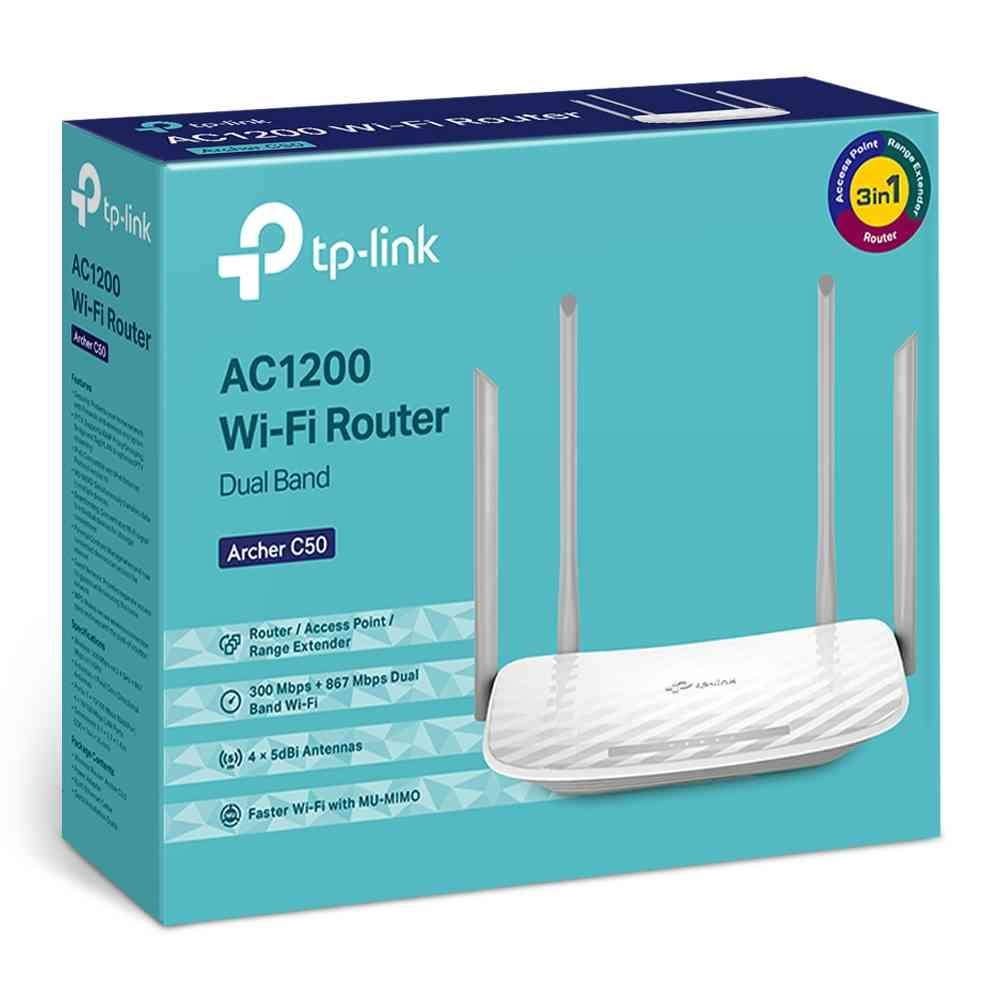Net Router TP-Link Archer C50 | AC1200 Dual Band Wireless Cable Router, Wi-Fi Speed Up to 867 Mbps/5 GHz + 300 Mbps/2.4 GHz, Supports Parental Control, Guest Wi-Fi, VPN