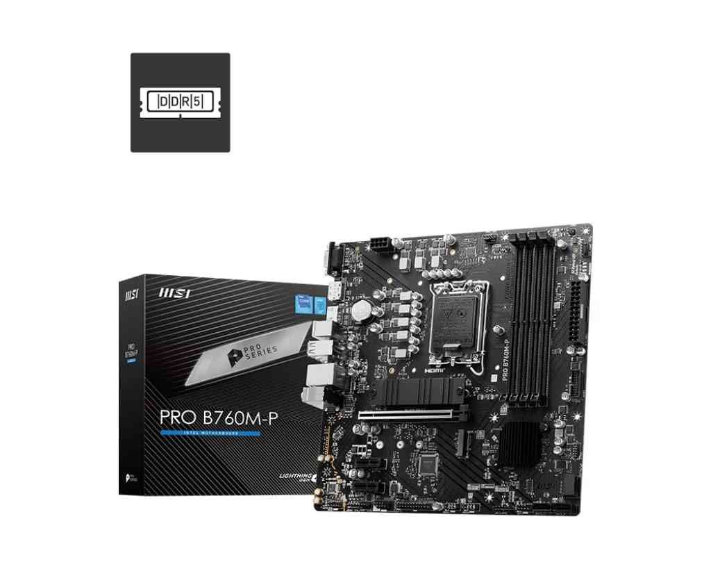 Motherboard MSI PRO B760M-P DDR5 | Supports 14th/13th/12th Gen Intel Core Processors, LGA 1700 Socket, DDR5 Memory Boost 6800+MHz/OC, PCIe 4.0 x16 Slot, M.2 Gen4 Slots