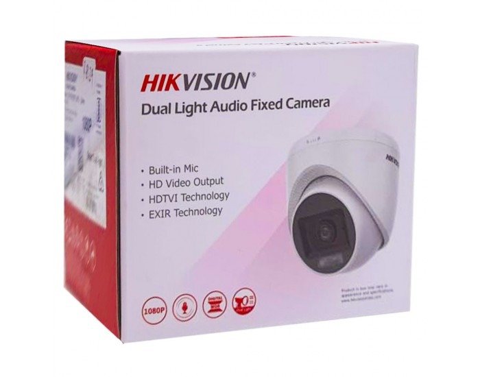 Security Camera Hikvision DS-2CE76D0T-LPFS | 2MP Smart Hybrid Dual Light Audio Fixed Turret Camera, 3.6mm Fixed Focal Lens, Built-in Mic, Upto 20m IR Distance, White