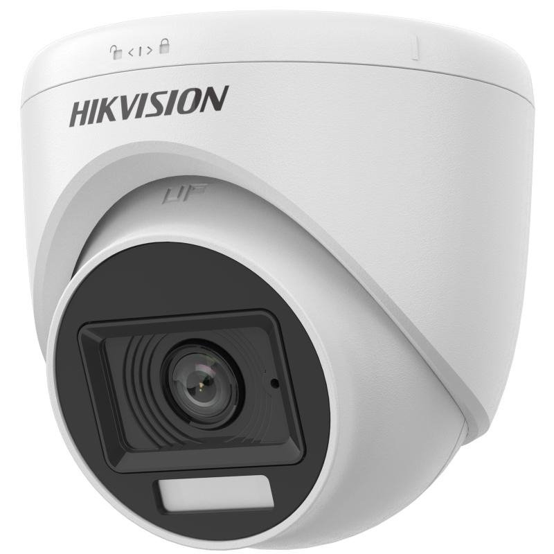 Security Camera Hikvision DS-2CE76D0T-LPFS | 2MP Smart Hybrid Dual Light Audio Fixed Turret Camera, 3.6mm Fixed Focal Lens, Built-in Mic, Upto 20m IR Distance, White