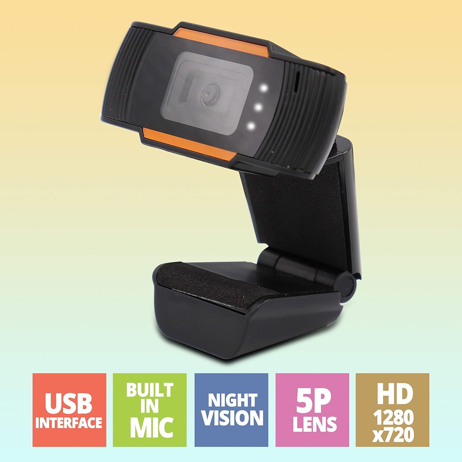 Webcamera Zebronics Zeb-Crisp Pro Web Camera (HD) with 5P Lens, Built-in Microphone, Auto White Vision, Night Vision and Manual Switch for LED (Black)