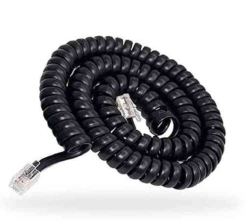 Telephone Cord TELE-TEK Long Landline Phone Handset Coil Cord | 2 Feet Male to Male RJ11 4P4C Pure-Copper Coiled Curly Cord, Black