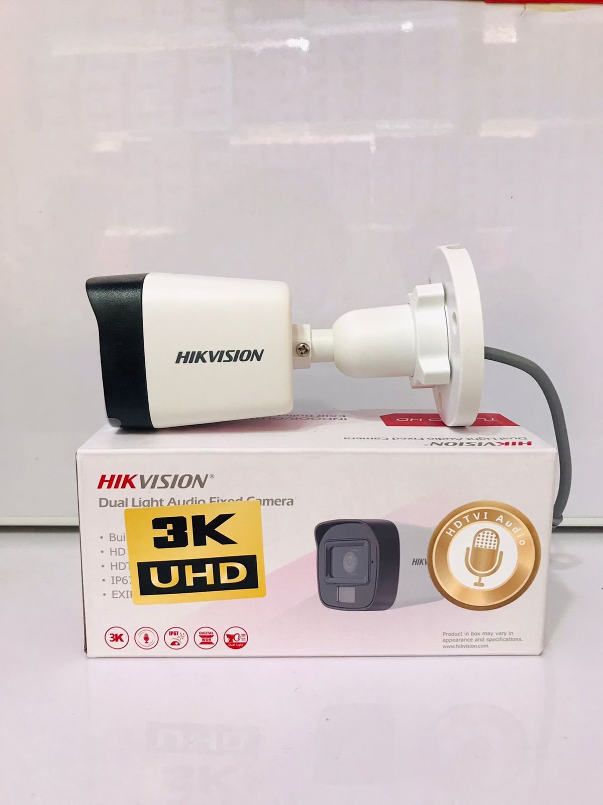 Security Camera Hikvision DS-2CE16K0T-LPFS | 3K 5MP Smart Hybrid Dual Light Audio Fixed Mini Bullet Camera, 3.6mm Fixed Focal Lens, Upto 25m IR Distance, Built-in Mic, Water & Dust Resistant, White