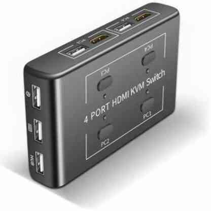Switch KVM HDMI 4 Port share 4 Computer CPU with 1 Monitor 4x1 USB2.0, Support 4K@30Hz, Support Wire Keyboard and Mouse Media Streaming Device (Black)