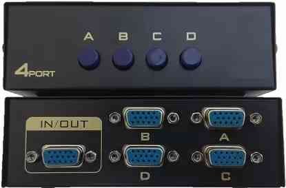 Switch Splitter Ranz VGA 1 pc 4 monitor | 4 Port VGA Splitter Sharing Switch Box (4 VGA Out / 1 VGA in) 4 VGA Input 1 VGA Output, For 4 PC to Share one Monitor 1 PC To 4 Monitors SVGA / XGA Video Distributor