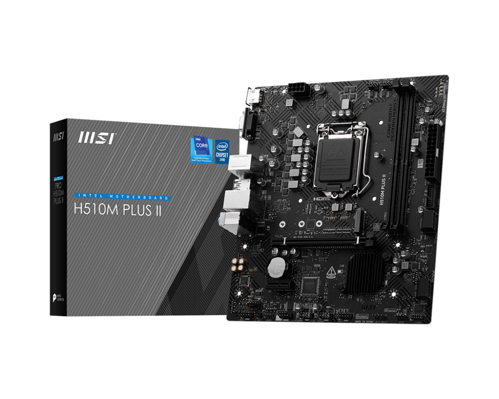 Motherboard MSI H510M Plus II | Micro ATX Supports 11th & 10th Gen Intel® Core™ Pentium® Gold & Celeron® Processors, LGA 1200 Socket, Supports DDR4 Memory, Upto 2933MHz, 1 x PCIe 3.0 x16, M.2 Gen, 1x HDMI, 1x VGA