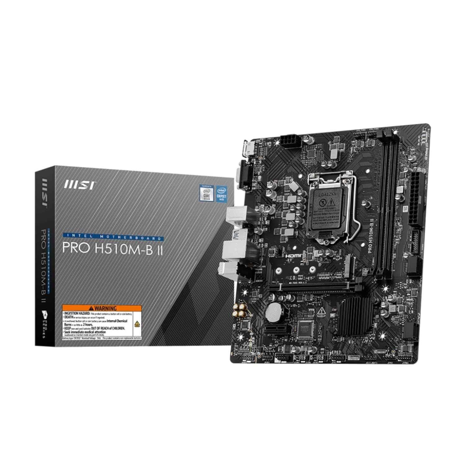 Motherboard MSI PRO H510M-B II | Micro ATX Supports 10th Gen Intel® Core™ Pentium® Gold & Celeron® Processors, LGA 1200 Socket, Supports DDR4 Memory, Upto 2933MHz, 1 x PCIe 3.0 x16, M.2 Gen, Black