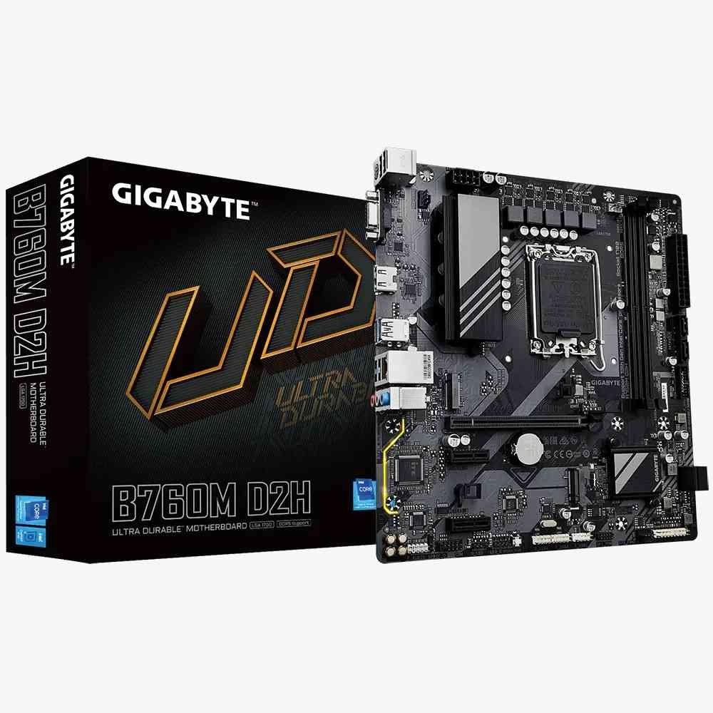 Motherboard Gigabyte B760M D2H | Supports Intel® Core™ 14th/ 13th /12th Processors, Supports Dual Channel DDR5 2*DIMMs XMP Memory Module, Intel LGA 1700 Socket, 2*PCIe 4.0 x4 M.2 Connectors, Black
