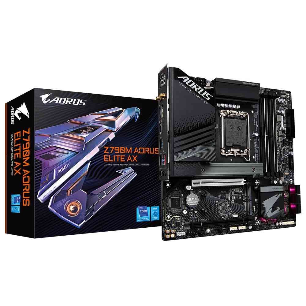 Motherboard Gigabyte Z790M AORUS ELITE AX | Support Intel® Core™ 14th/ 13th /12th Gen Series Processors, Support Dual Channel DDR5 4*SMD DIMMs with XMP 3.0 Memory Module, Intel LGA 1700 Socket, 3*PCIe 4.0 x4 M.2 Connectors, Black