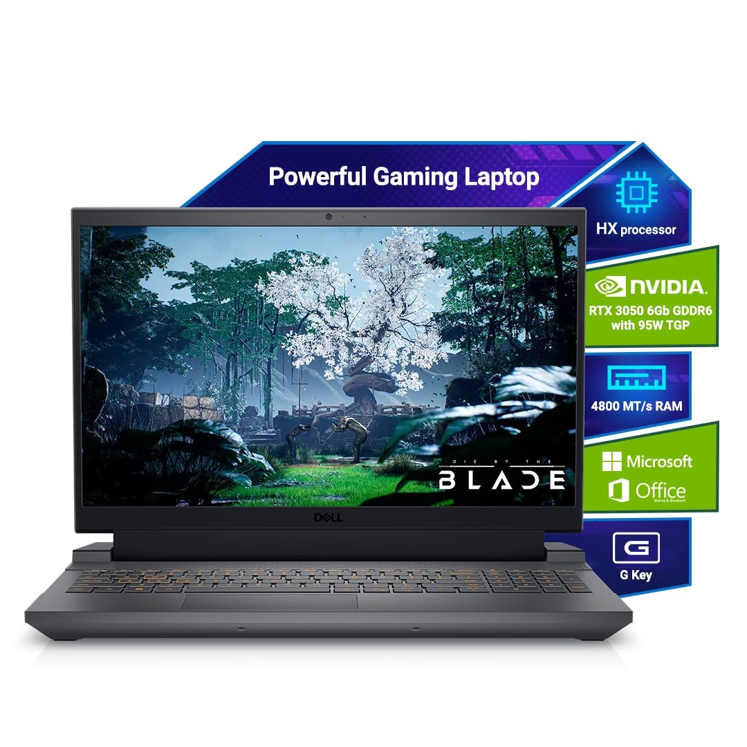 Laptop Dell G15 5530 Gaming | 15.6″ FHD 120Hz display (250 nits) with RTX 3050 6GB graphics. Powered by Intel Core i5-13450HX, 16GB DDR5 RAM, 512GB SSD. Includes Windows 11, Office H&S 2024, M365, RGB keyboard, backpack, Dark Shadow Gray.