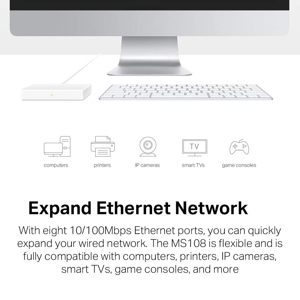 Switch Desktop Mercusys MS108 | 8-Port 10 / 100Mbps Desktop Switch, RJ45 Ports, auto MDI / MDIX Supported, Plug and Play, Sleek, Ultra-Compact Design, Expand Ethernet Network