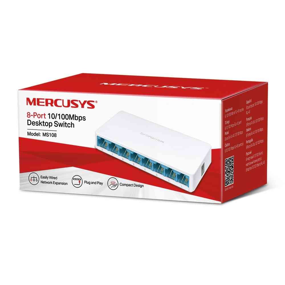 Switch Desktop Mercusys MS108 | 8-Port 10 / 100Mbps Desktop Switch, RJ45 Ports, auto MDI / MDIX Supported, Plug and Play, Sleek, Ultra-Compact Design, Expand Ethernet Network