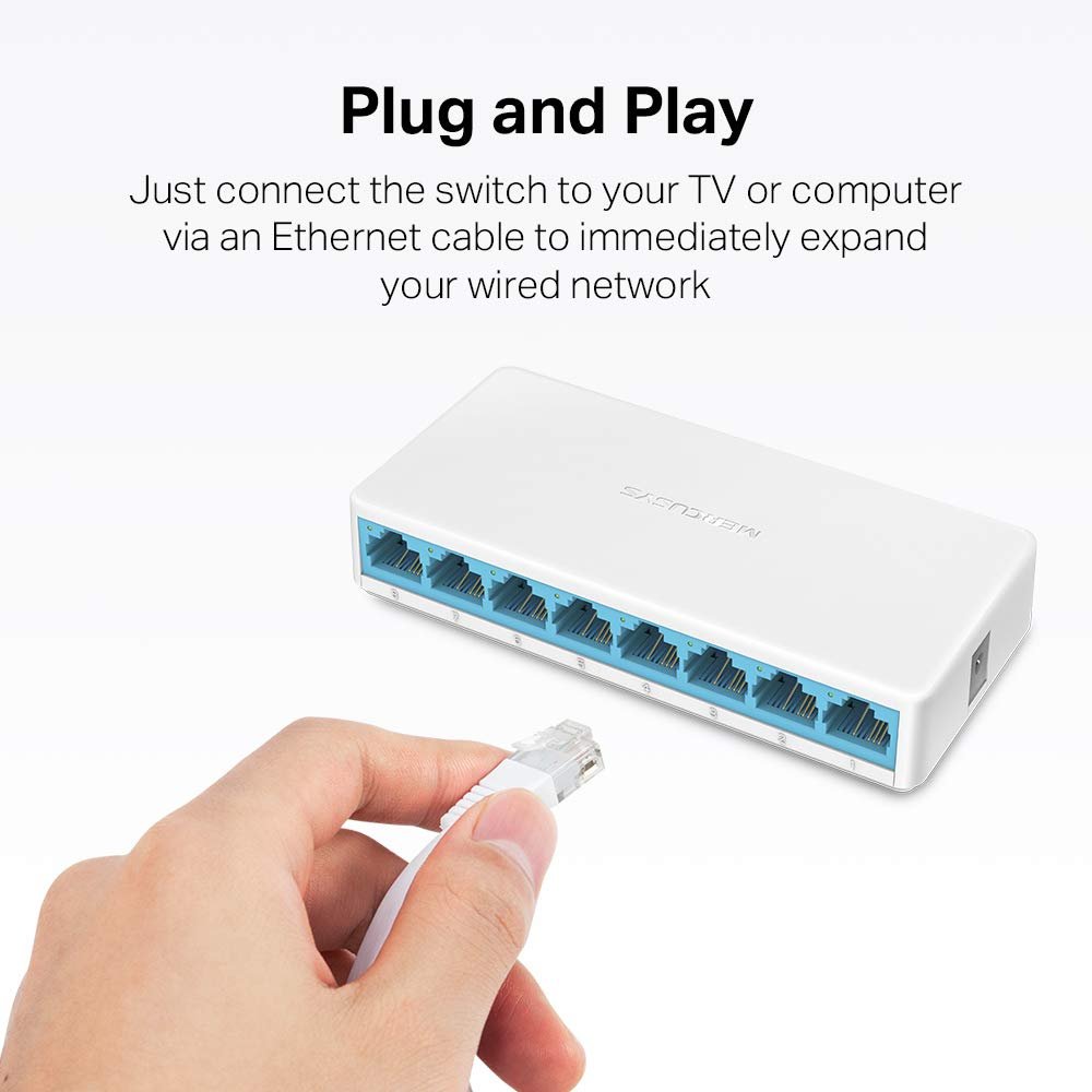 Switch Desktop Mercusys MS108 | 8-Port 10 / 100Mbps Desktop Switch, RJ45 Ports, auto MDI / MDIX Supported, Plug and Play, Sleek, Ultra-Compact Design, Expand Ethernet Network