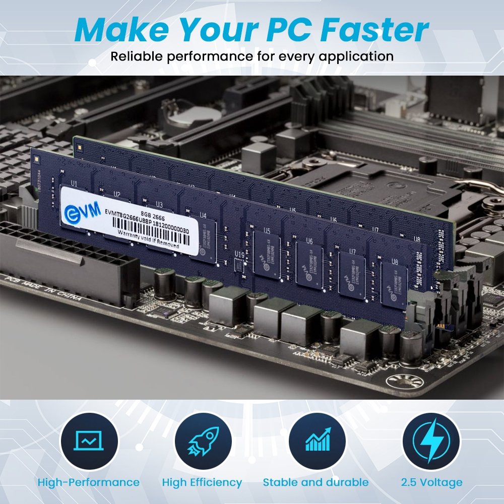 Ram EVM 8GB DDR4 2666MHZ Desktop EVMT8G2666U88P | Update Your Desktop's Performance, CL15 Latency, Compatible with Intel, AMD, and Mac Systems