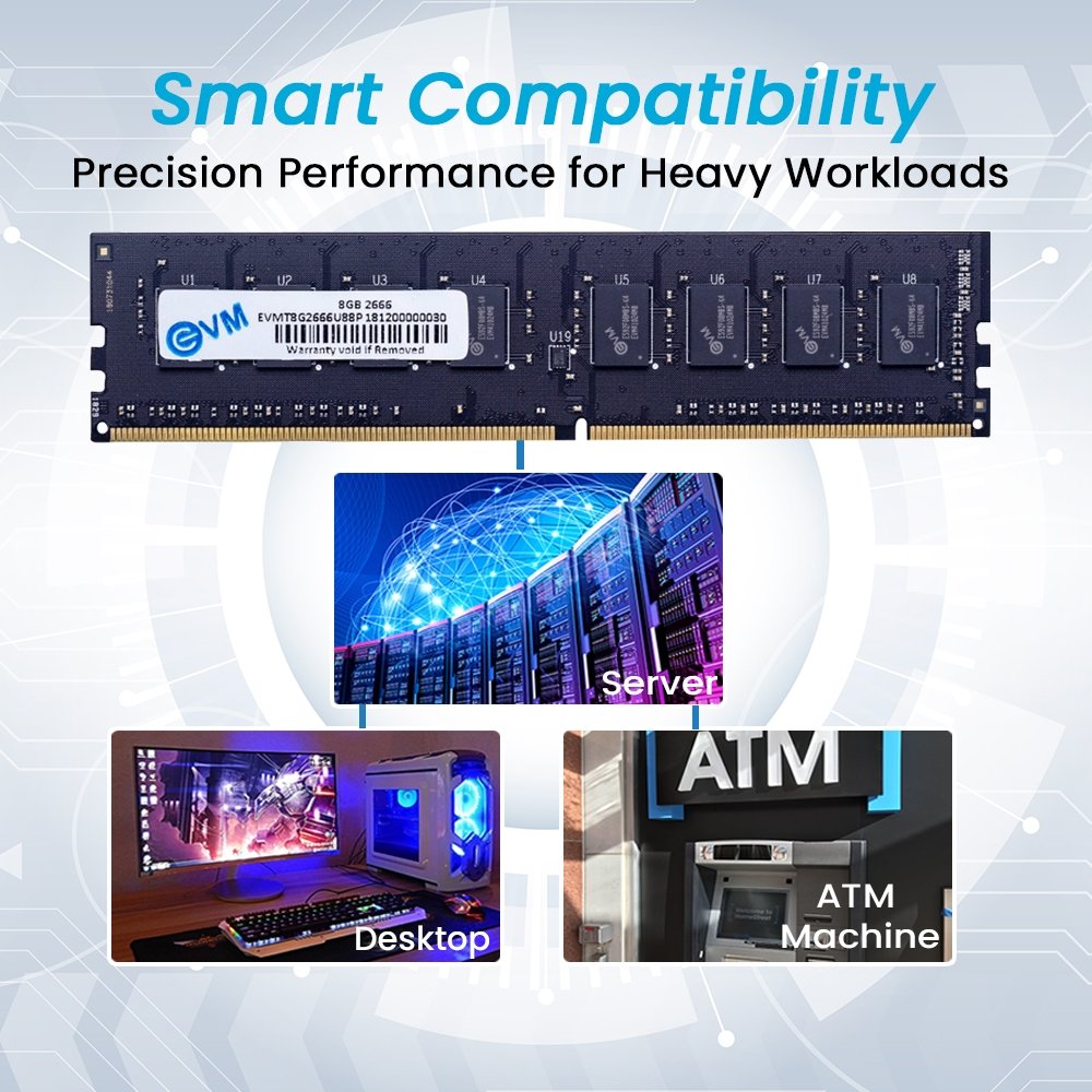 Ram EVM 8GB DDR4 2666MHZ Desktop EVMT8G2666U88P | Update Your Desktop's Performance, CL15 Latency, Compatible with Intel, AMD, and Mac Systems