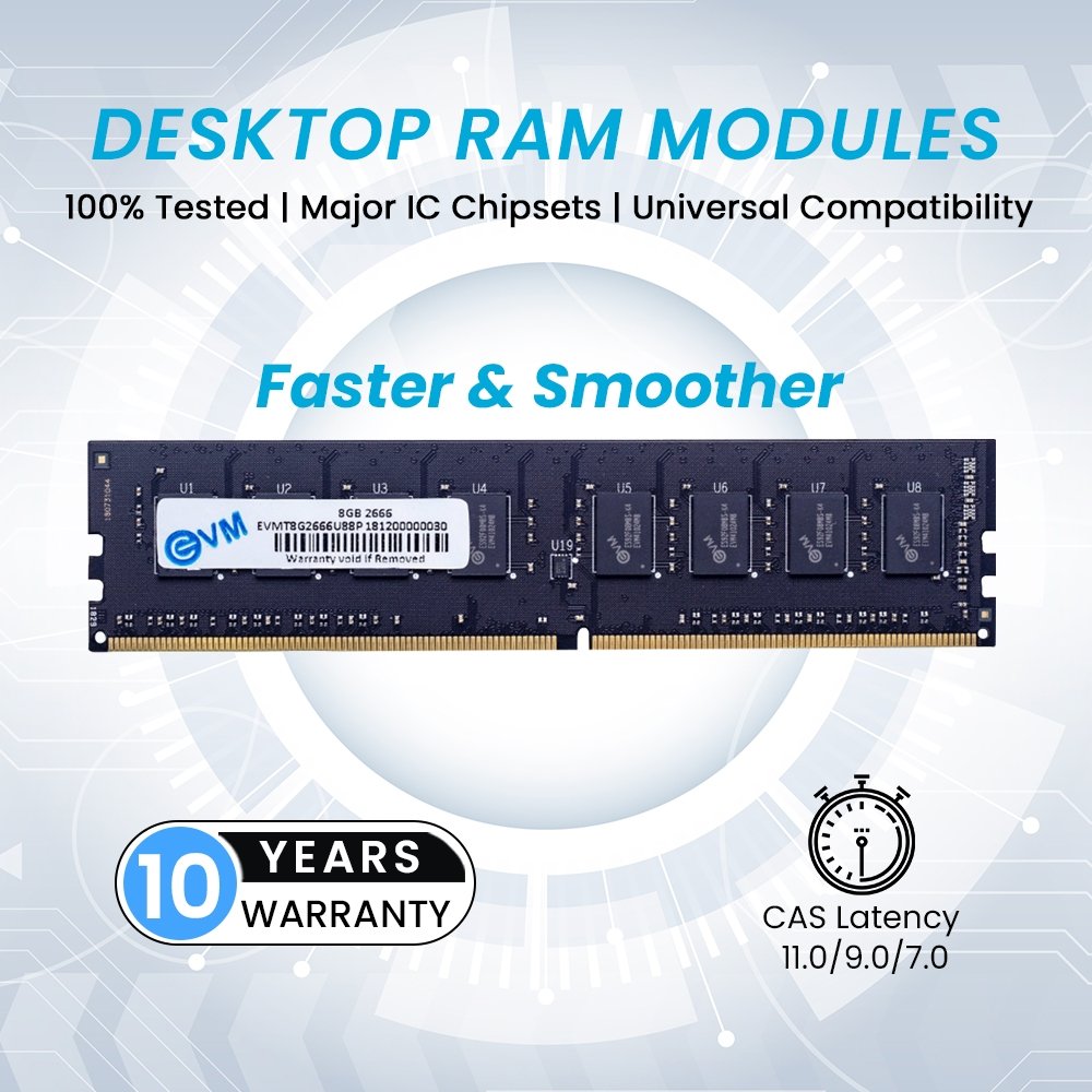 Ram EVM 8GB DDR4 2666MHZ Desktop EVMT8G2666U88P | Update Your Desktop's Performance, CL15 Latency, Compatible with Intel, AMD, and Mac Systems