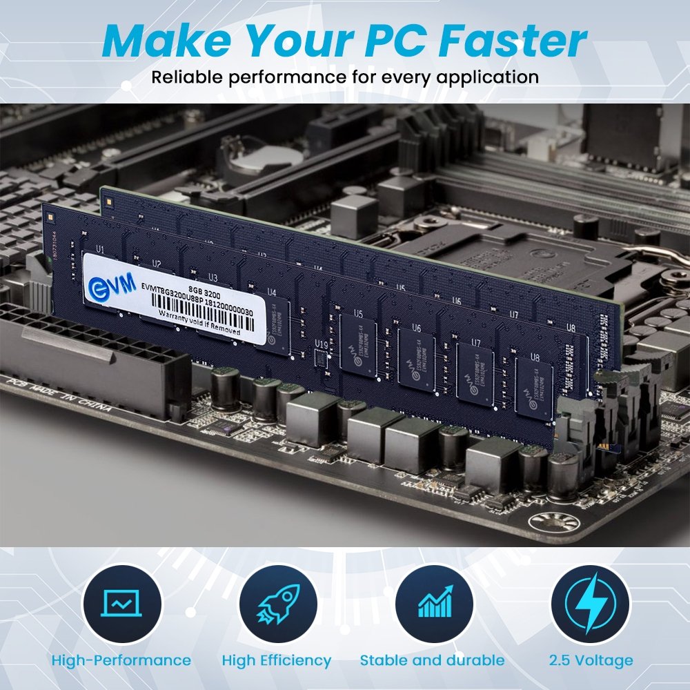 Ram EVM 8GB DDR4 3200MHZ Desktop EVMT8G3200U88P | Unleash Your System's Full Potential, Perfect for Gamers, Office Work