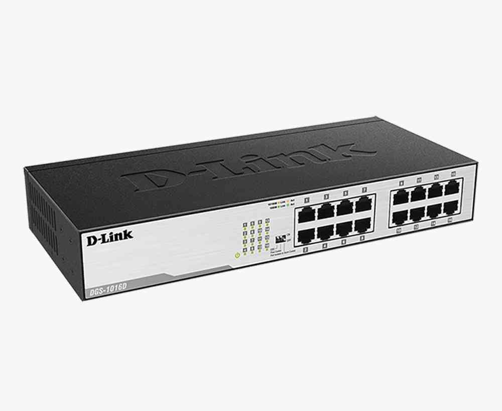 Switch D-Link DGS-1016 | 16Port Gigabit 10 / 100 / 1000 Unmanaged Desktop Switch , Increase the speed of your network server and backbone connections | Colour:- Grey