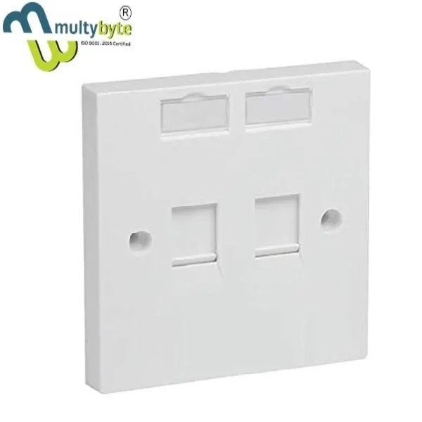 Networking Face Plate Multybyte 2 Port MB-FP02 | RJ45 CAT5 /CAT6, For Network Wall Panel / Mount, White