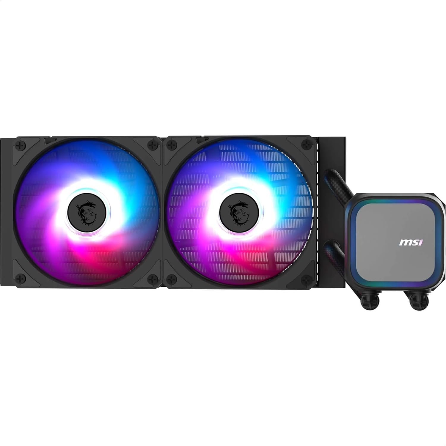 CPU Liquid Cooler MSI MAG Coreliquid A13 240 | AIO RGB, Rotating Cap Design, 240mm Radiator, Dual 120mm RGB, Full CPU Coverage, Improved Water Channel Design, Minimalism Meets Illumination, CycloBlade 7, Split-Flow Radiator, Rifle Bearing Fans, Black