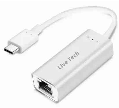 Convertor Adapter Live Tech Claire USB Type-C to RJ45 Gigabit Ethernet LAN 3.0 Network Adapter, Wired Adapter for Ultrabook, Chromebook, Laptop, Desktop, Plug & Play