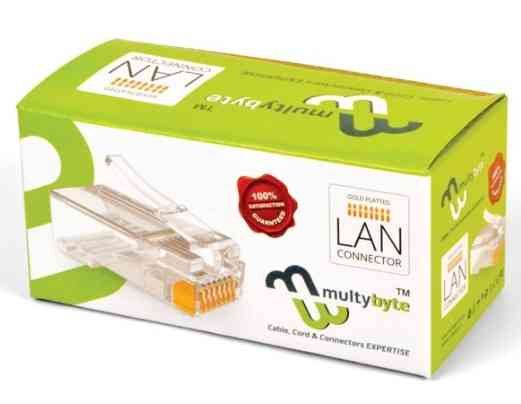 Connector Multybyte MB-RJ01 | RJ45 Gold Plated Copper Pin Unshielded Plug CAT5 CAT 6 RJ-45 Lan Connector (Pack of 100 Connectors)