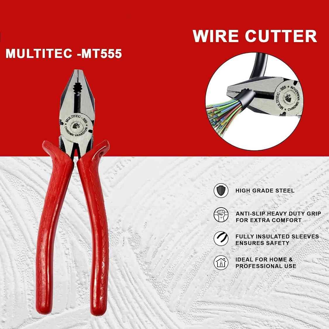 Steel Plier Multybyte MT-555 | Long Nose Cutting Plier Tool, Perfect for Heavy Duty Use, Comes with Insulated Sleeve